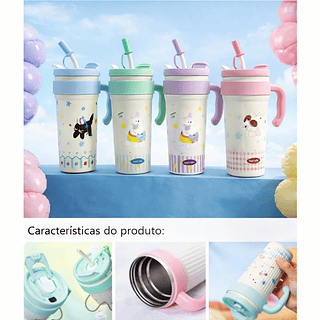 Copo de Alça Infantil com Canudo 700ML (CORES VARIADAS)