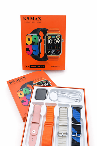 Smartwatch K9 Max – Monitoramento de Saúde, Tela Touch e 4 Pulseiras Inclusas