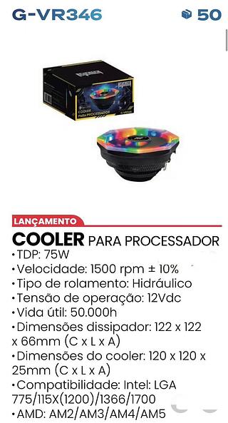 Cooler para Processador RGB 1500 RPM hidraulica de rolamentos