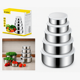 Conjunto De Tigelas Aço Inox 5 Peças c/ Tampa