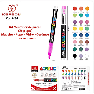 Marcador de Pincel para MADEIRA - PAPEL - CERÂMICA - ROCHA - LONA (36 CORES)