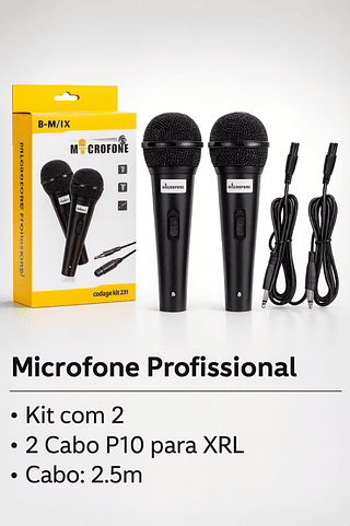 Microfone profissional kit com 2 fio 2.5m