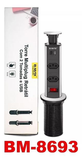 Torre De Tomada Retrátil Com 2 Tomadas + USB CAIXA MEDIA