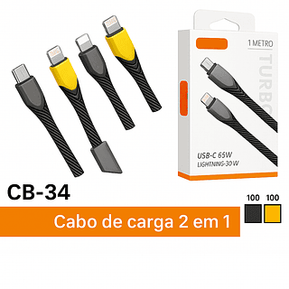Cabo de dados 2 em 1 Tipo-C 65W 1 METRO