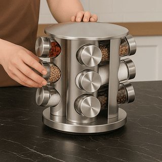 Porta Tempero Giratório 360 Com 12 Potes Vidro