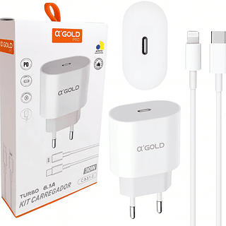 Carregador Completo turbo 30W 6.1A Tipo C p/Lightning A´Gold PRO