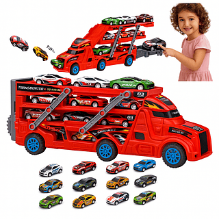 Caminhão Cegonha E 6 Carrinhos Com Fricção Sortidos