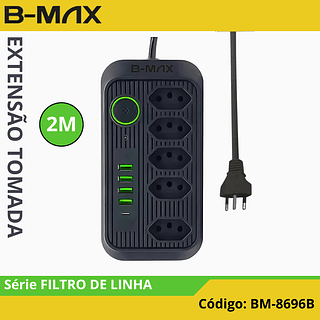 Extensão de tomada 2 metros (5 tomada 4 USB 1 UBS-C)