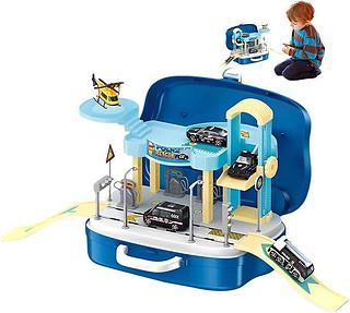 Maleta de Brinquedos 29pç Carrinho Policia Helicóptero Pista