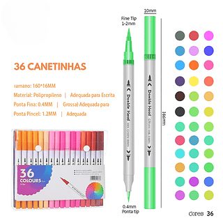 Kit Canetinha 2 em 1 ponta Fina e Grossa (36 peças)