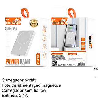 Power Bank portátil sem fio 5000mAh 15W