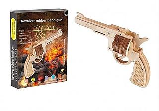 Arminha Pistola de Madeira Atira Elástico DIY STEM 3D – Kit Educativo de Engenharia para Montar