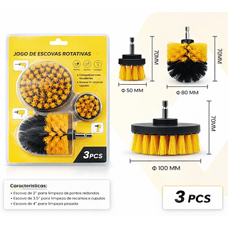 Kit 3 Escovas de Limpeza com Encaixe para Uso Rotativo