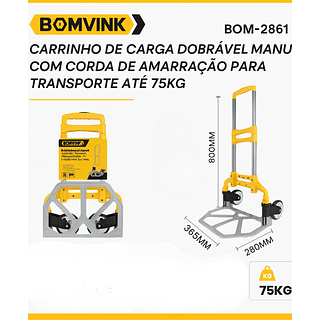 Carrinho de carga dobrável com corda Até 75KG