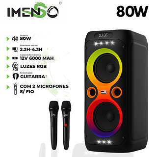 Caixa de som grande com 2 microfones Karaoque IMENSO