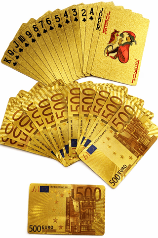 Baralho 500 Euros Dourado Ouro Folheado A Prova D'agua Poker Truco Cartas