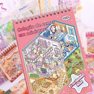 Caderno de adesivos 3D de cenas em miniatura + Pinça