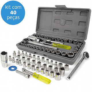 PROMOÇÃO: Kit Jogo Soquetes C/ Catraca Sextavado 40 Peças Reversível