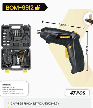 Chave de fenda eletrica 3.6V 47pecas usb