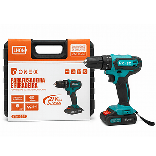 Parafusadeira Furadeira Impacto 21v 2 Baterias 26pc ONEX