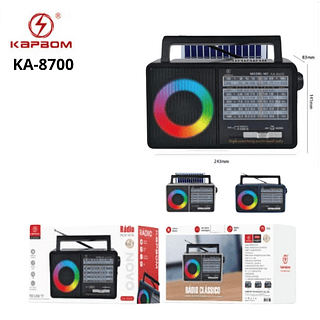Radio com placa solar e LED RGB retro FM / USB / TF