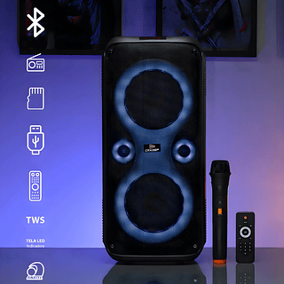 Caixa De Som Grande 50w Led Rgb Controle Microfone Sem Fio