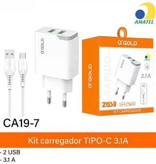 Carregador 3.1A 2USB TIPO-C AGOLD