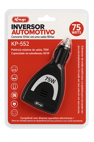 Inversor Automotivo Converte 12Vdc em 110Vac (75WATTS)