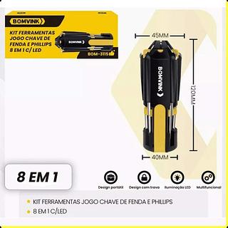 Kit Ferramentas jogo chave de fenda e Phillips 8 EM 1 C/ LED