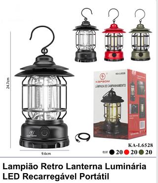 Lampada retro lanterna luminaria LED recarrregavel portatil