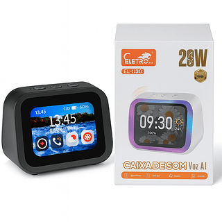 Caixa de Som Relógio Inteligente com Comando de Voz IA Eletromex