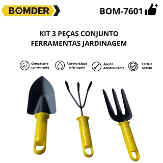 KIT 3 PEÇAS CONJUNTO FERRAMENTAS JARDINAGEM