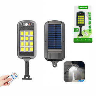 Luminária Parede Solar 144 leds Sensor Presença Com Controle