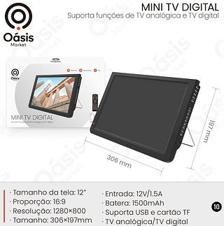Mini Tv Digital 12 polegadas 1500mAh - Sinal estavel - PVR