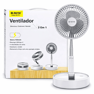 Mini Ventilador Portantil De Mesa 2 Em 1 Com 3 Velocidades e Ajuste de Altura