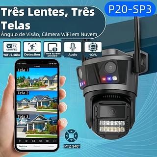 Camera de vigilância Wi-Fi 3 LENTES visão noturna HD 8mp