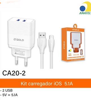 Carregador 5.1A 2usb ios agold