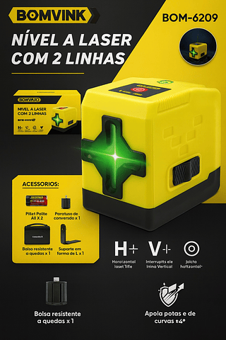 Nível a Laser Profissional com 2 Linhas e 4 Acessórios