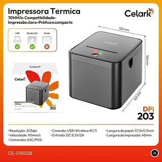 Impressora Térmica Celark 58mm 203DPI USB + Bluetooth ESC/POS 90mm/s Cupom Não Fiscal Compacta