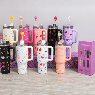 Copo Térmico Love 1200ml Inox Alça E Canudo com borracha⬛