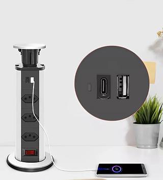 Torre Retrátil Com 3 Tomadas e USB + TIPO C 110-220v 10a CAIXA GRANDE