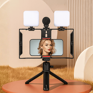Kit Gravação Estabilizador 2 LEDS e Microfone para Tripé