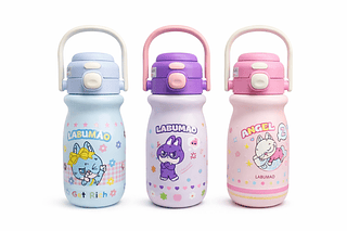 Garrafa Térmica Infantil Labubu Fofa 520ml com alça 2 Aberturas