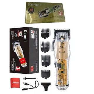 PROMOÇÃO: Maquina de cortar cabelo KEMEI Transparente (Embalagem preta ou dourada)
