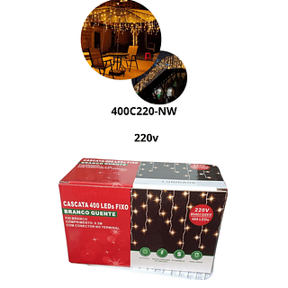 Pisca pisca CASCATA 400 LEDS FIXO (BRANCO QUENTE) 220V 9.5M