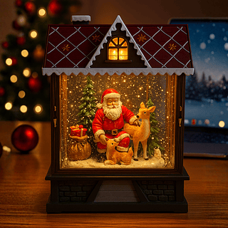 Luminária Casinha Natalina Globo de Neve com Música