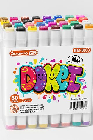 Kit Canetinha Ponta Dupla 60 Cores