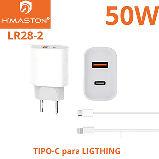 Carregador HMASTON 2 USB 50W TIPO-C para LIGTHING
