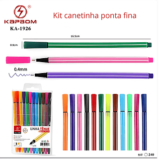 Kit Canetinha Fina 12 peças coloridas