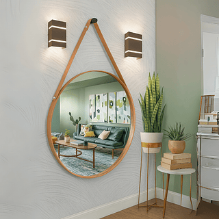 Espelho Redondo com Alça de Couro 53x32cm (CONSULTAR CORES)